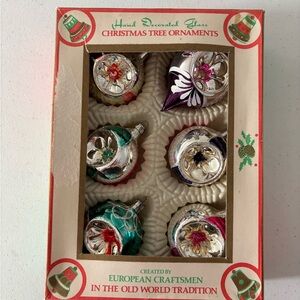 Vintage Glass Christmas Ornaments - Silver, Red, Green
